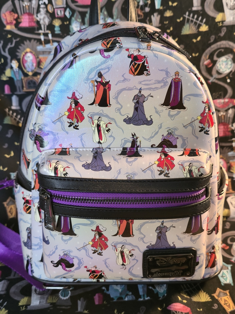 Loungefly Disney Villains Mini Backpack in White, Purple, Red, Black